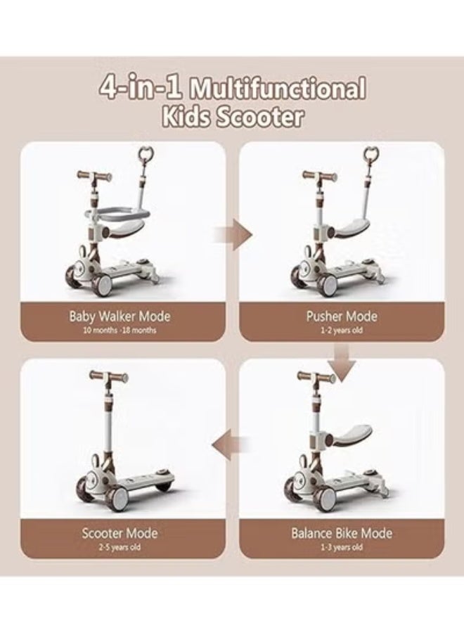 كلناميان سكوتر أطفال بلاستيكي قابل للطي 4 في 1 مع موسيقى وأضواء وامضة - خيار الجلوس والدفع، مثالي للتطور المبكر والرحلات الممتعة - Image 2