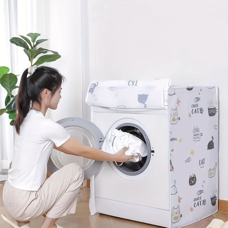 Printed Thickened Sun Protection Washing Machine Cover Drum Type Fun Cat For Household Use - Image 1