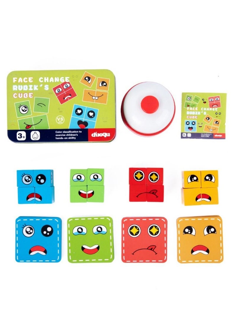 Expression Puzzle Building Blocks Set Face-changing Cube Wood Montessori Toys - Image 1
