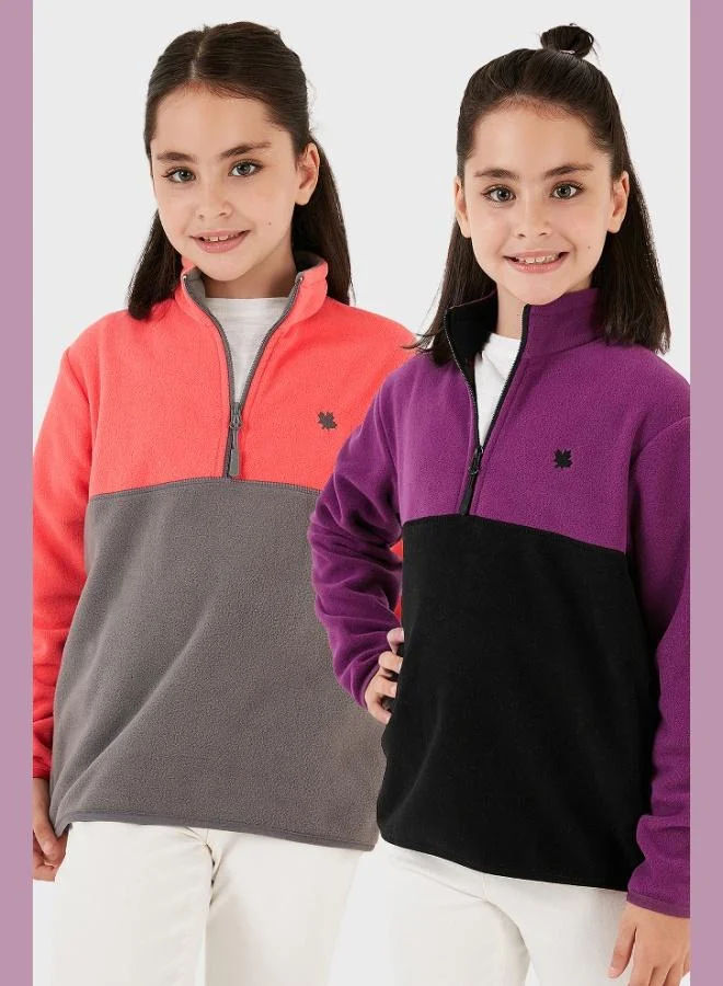 Lela Lela Soft Texture Half Zipper Color Block Stand Collar 2-Pack Polar Kids POLAR 5905004S2