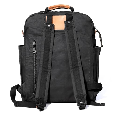 GOOTIUM Canvas Backpack for Women Vintage Style Zipper Bag Men's Casual Daypack Cloth Outdoor Travel Rucksack, Black - Image 3