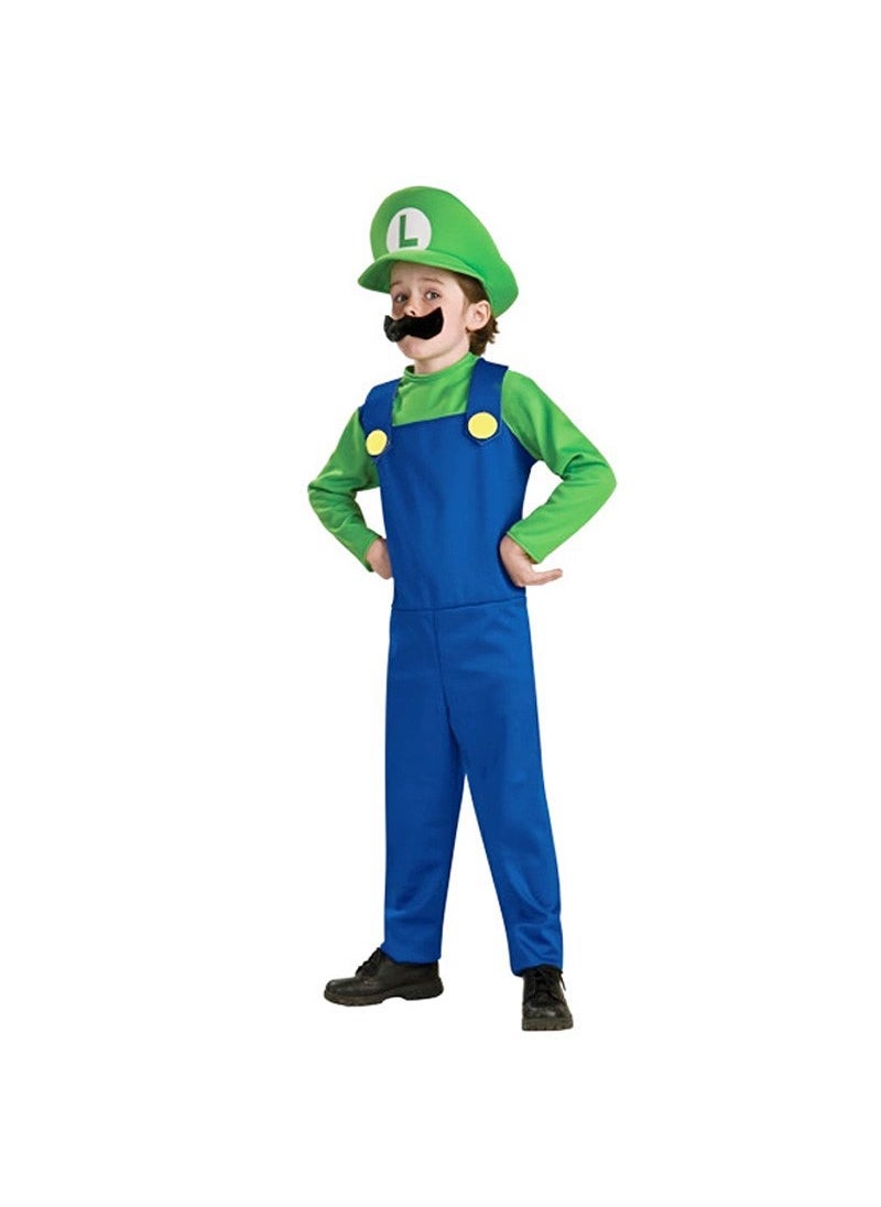1 x 5 pcs Mario Cosplay Suit Super Mario Kids Halloween Performance Costume Mario Green 