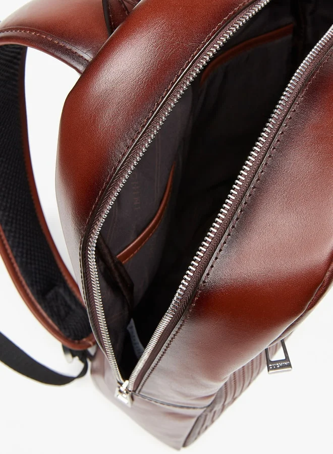 دوتشيني Men's Textured Backpack with Adjustable Strap and Zip Closure