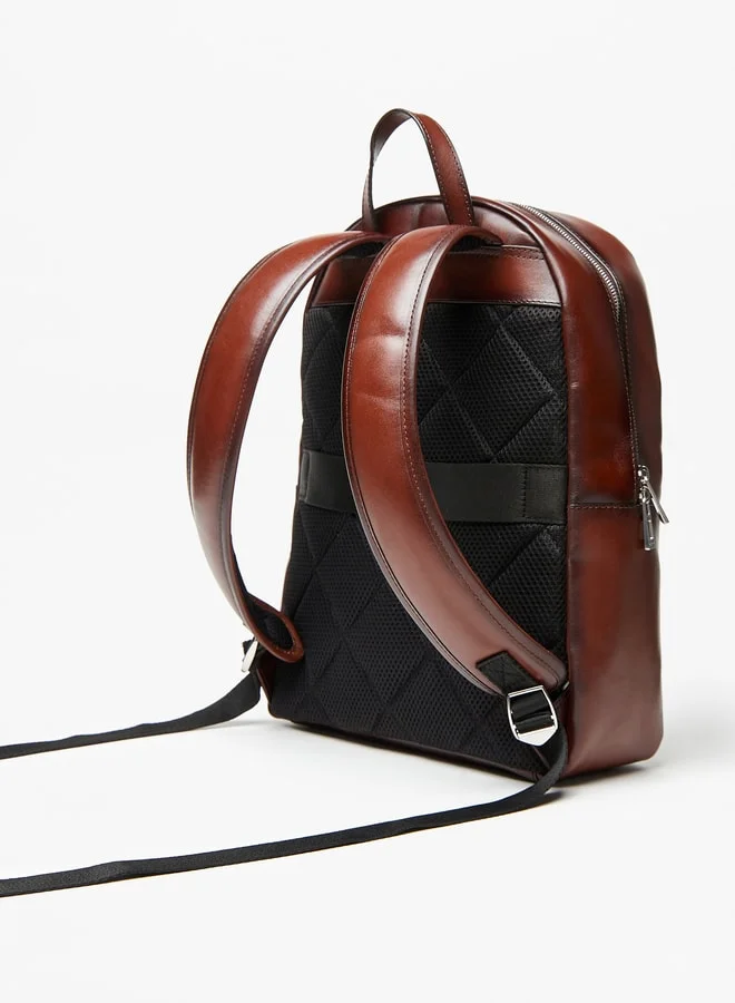 دوتشيني Men's Textured Backpack with Adjustable Strap and Zip Closure