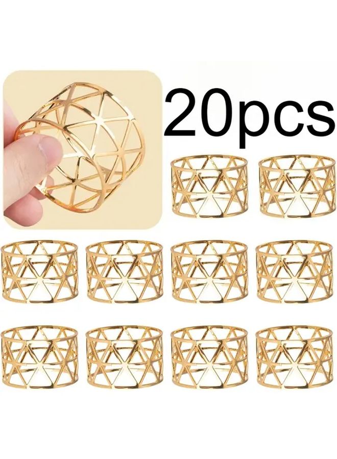 Elegant Golden Napkin Rings Set 20pcs Interlocking Hexagon Hoops Durable Metal Table Holders For Wedding Birthday Party Bulk Events - Image 1