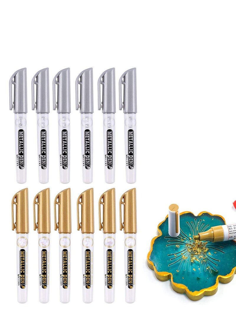SYOSI Metallic Markers Pens Gold Silver Acrylic Markers Set Waterproof Resin Epoxy Paint Pens for Paper Painting Scrapbooking Crafts Card Making Ceramics Photo Album Ceramic Glass DIY Craft Painting 12PCS  - Image 1