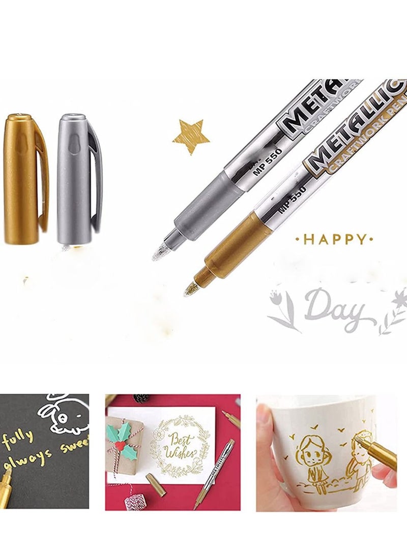 SYOSI Metallic Markers Pens Gold Silver Acrylic Markers Set Waterproof Resin Epoxy Paint Pens for Paper Painting Scrapbooking Crafts Card Making Ceramics Photo Album Ceramic Glass DIY Craft Painting 12PCS  - Image 3