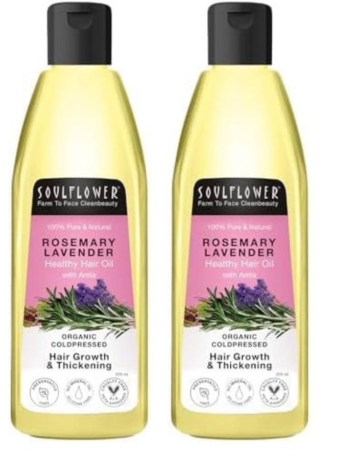 Soulflower Rosemary Lavender Hair Oil for Healthy Hair, Scalp, Hair Roots - 100% Pure & Natural Undiluted Coldpressed Oil, 225ml (Pack of 2) - Image 1