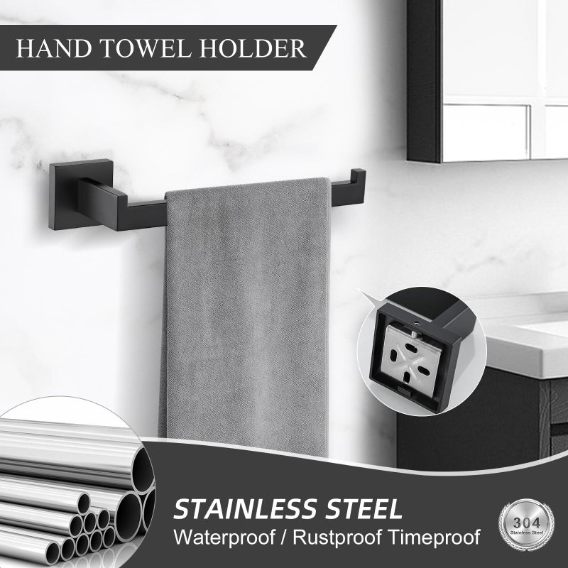 TURS Black Bathroom Towel Bar Set Square 5 Pieces Bathroom Hardware Set Matte Black Towel Holder Set Wall Mounted,SUS304 Stainless Steel, 23.6 Inch - Image 3