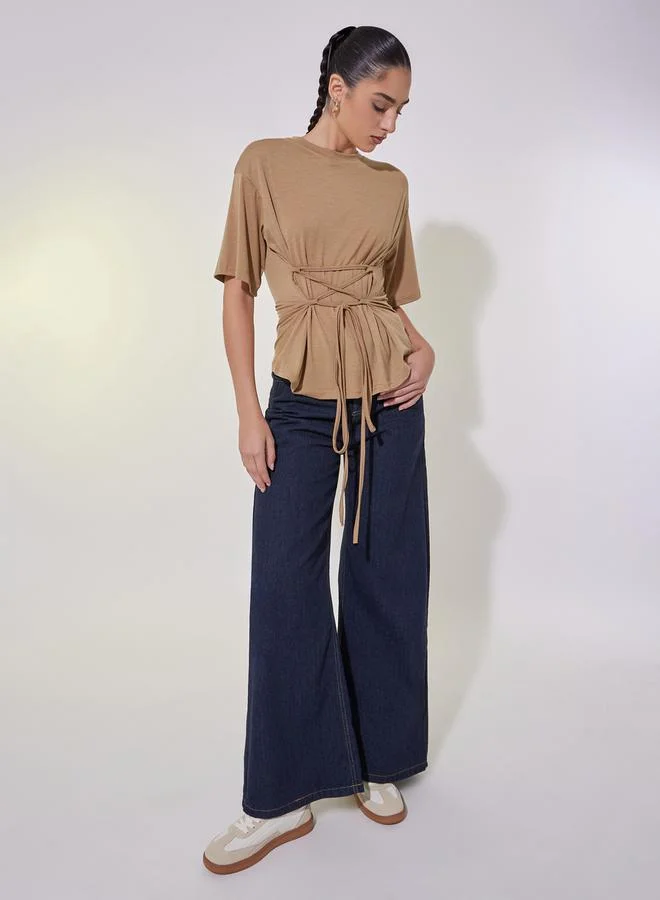 Take Two Solid Tie-Up Detail Regular Fit T-Shirt