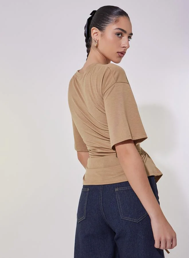 Take Two Solid Tie-Up Detail Regular Fit T-Shirt