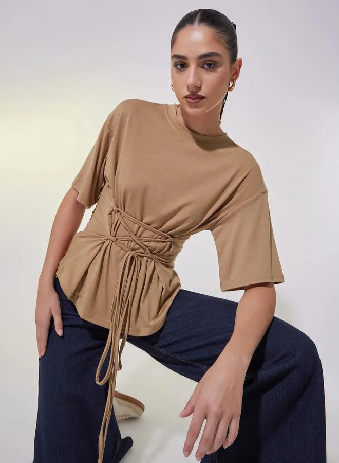 Take Two Solid Tie-Up Detail Regular Fit T-Shirt