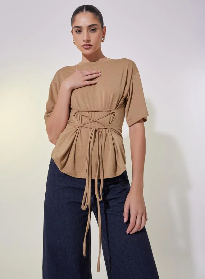 Take Two Solid Tie-Up Detail Regular Fit T-Shirt
