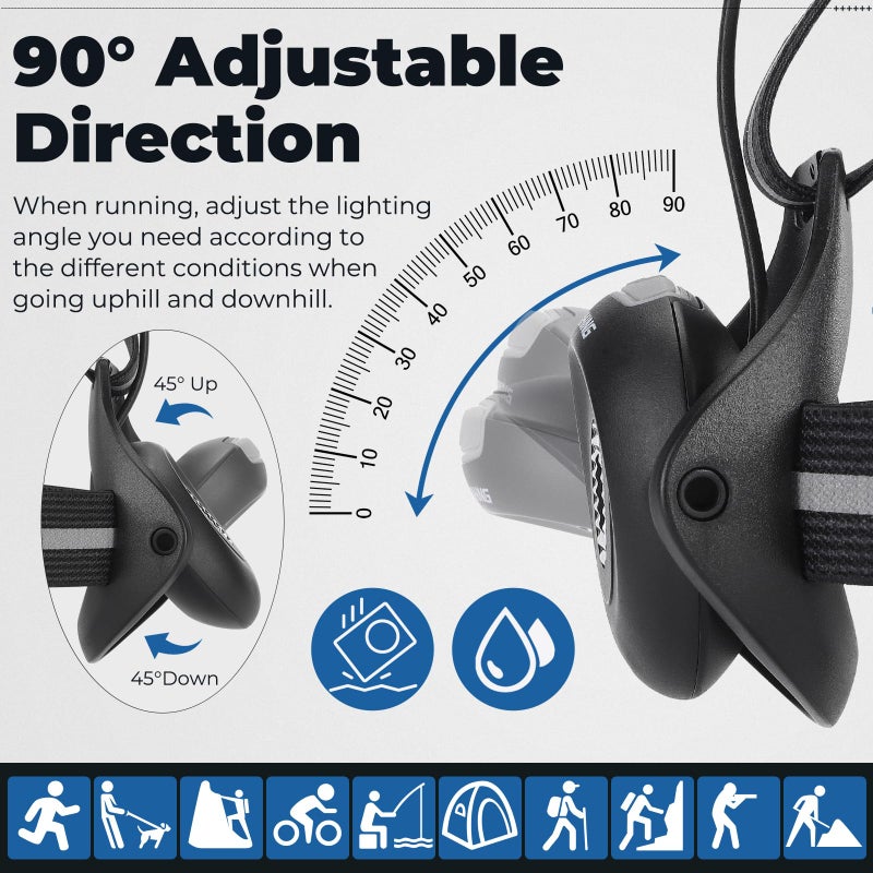 West Biking Night Running Lights, USB Rechargeable Chest Light with 90Â° Adjustable Beam Angle, 500 Lumens Waterproof Ultra Bright SafetyLamp with Reflective Straps for Runner - Image 2