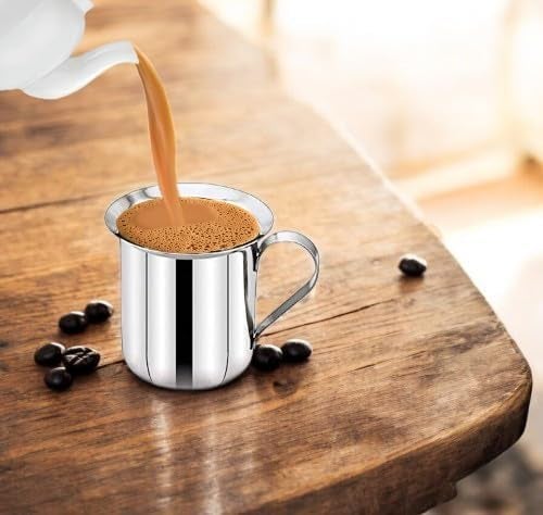 Expresso Stainless Steel Tea/Coffee Cup Set of 2 | Break-Resistant Steel Tea Cups with Handle | Unbreakable, Rust-Proof & Dishwasher Safe | Travel-Friendly Mug for Hot & Cold Drinks (100 ML) - Image 2