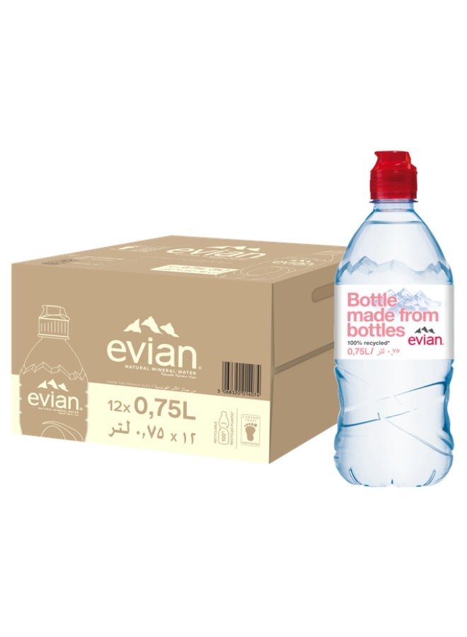 evian (Recycled Bottles) Natural Mineral Water 750ml Sportscap, Case of 12 - Image 1