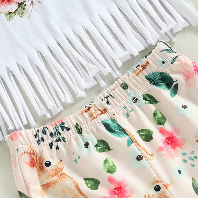 wybzd Toddler Baby Girl Easter Outfit Bunny Rabbit Short Sleeve T-Shirt Tops Bell-Bottom Flared Pants Sets Clothes (Bunny Tassels Pant Set,2-3T) - Image 4