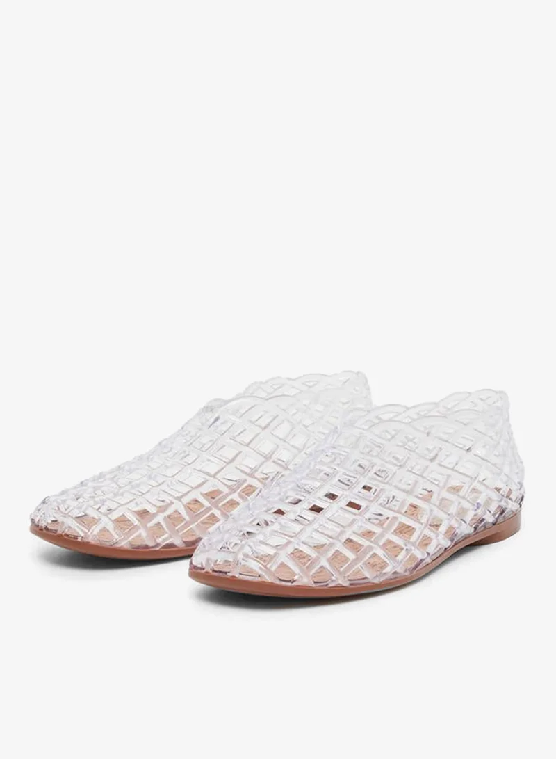 Styli Styli White Textured Jelly Ballet Flat Shoes