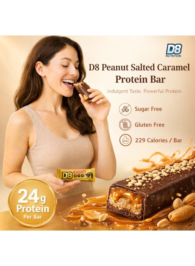 D8 Protein Chocolate Bar Peanut Salted Caramel | 24g Protein Per Bar | No Added Sugar | Gluten Free | Low Calorie | 60g Each | Nutrition Bars for Men & Women | Pack of 6 - Image 5