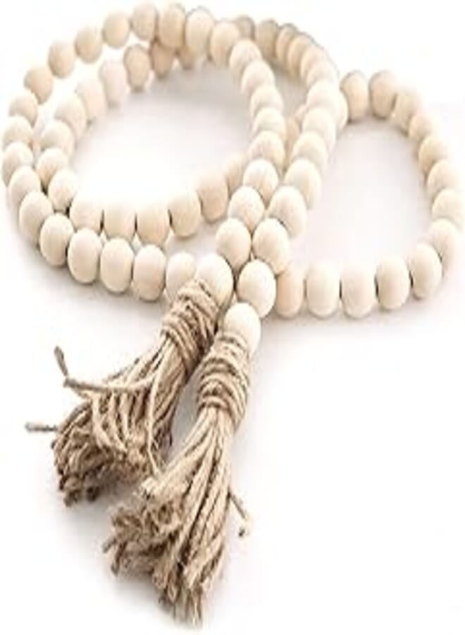 Wooden Beaded Garland, Anself Wooden Beaded Garland with Tassel Rustic Look Farmhouse Style Wall Tray Decoration