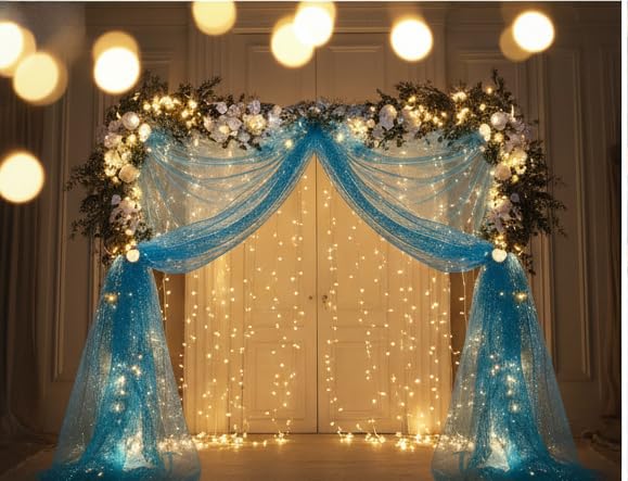 ProKart Premium Net Fabric Mesh Solid Glitter Cloth for Flower Bouquet, Trousseau Packing, Fabric for Gift Wrapping, Party Hall Decor, Sweet Boxes, Gift Decoration (10 Meters, Sparkling Blue) - Image 3