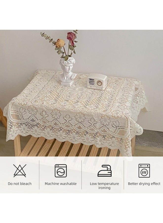 مفرش طاولة مربع من الدانتيل مقاس 35 × 35 بوصة، دانتيل أبيض كريمي - مفارش طاولات ومفارش صغيرة من الدانتيل بتصميم عتيق لطاولة قهوة مستديرة، مفرش طاولة مطرز من قماش الدانتيل الأبيض لطاولات حفلات الزفاف المستطيلة - Image 5
