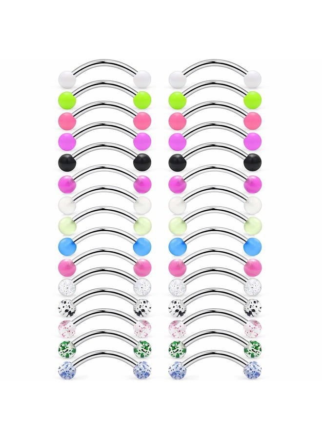 SCERRING 16G 14G Stainless Steel Curved Barbell Snake Eyes Tongue Ring Nipplerings Nipple Rings Piercing Jewelry Retainer 14mm 16mm 30PCS - Image 1