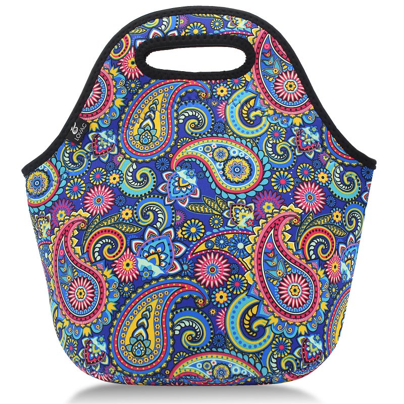 LOVAC Neoprene Lunch Bag Thick Insulated Lunch Bag Durable Waterproof Lunch Tote With Zipper For Outdoor Travel WorkRetro2