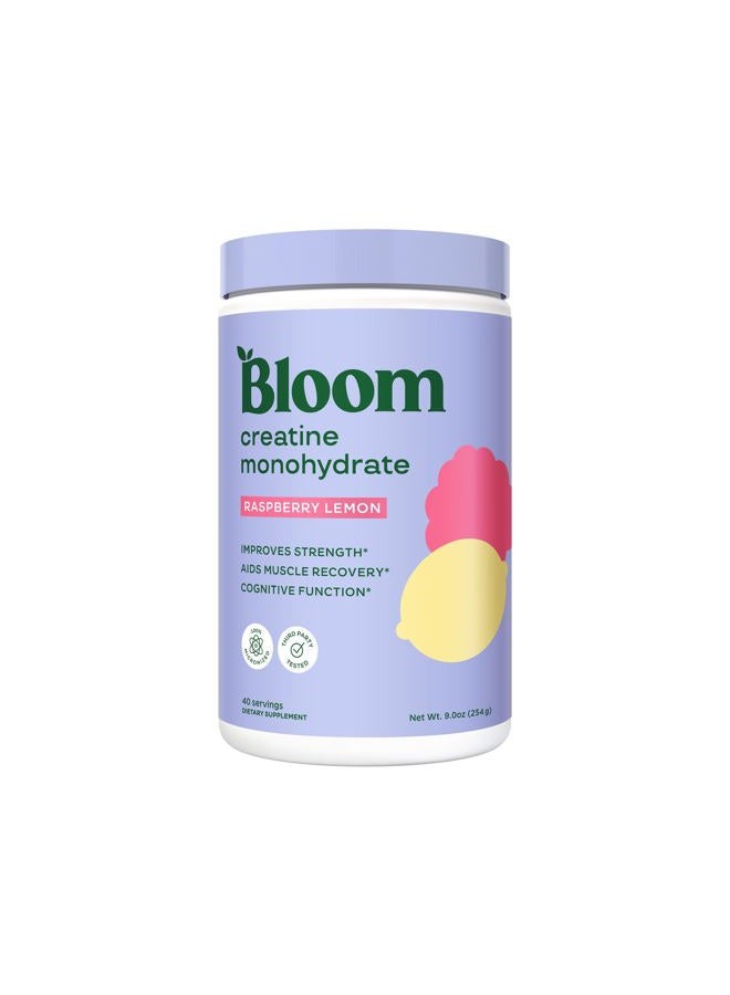 Bloom Nutrition Creatine Monohydrate Powder, 5g Micronized Creatine per Serving, Supports Muscle Recovery, Strength, Endurance, Pre or Post Workout, Gluten Free, Non GMO, Raspberry Lemon, 40 SVG, 9 oz - Image 1