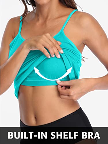 ATTRACO Spaghetti Tank Shirt for Women Cotton Camisole Packs Solid Black Aqua Small - Image 4