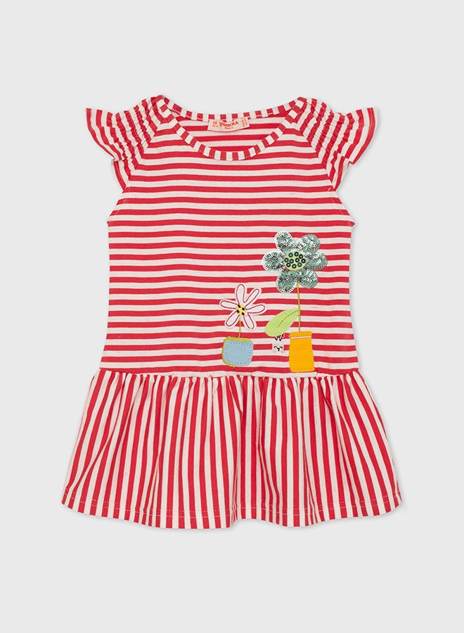 فستان بناتي أحمر بأكمام قصيرة فراشة