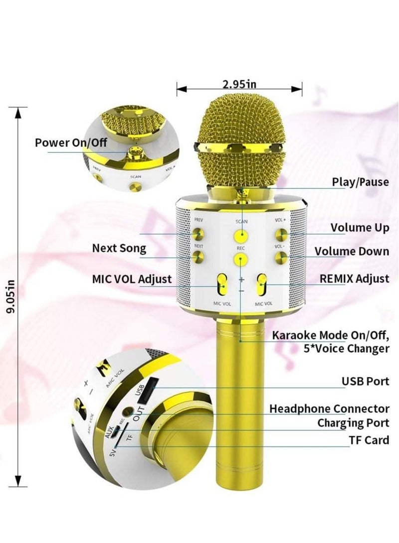 Wireless Bluetooth Karaoke Microphone,Rechargeable Kids Microphone Karaoke Machine,Professional Handheld Karaoke Mic Speaker Home KTV Kids Birthday Party - Best Gifts for Kids Adults (Gold) - Image 3