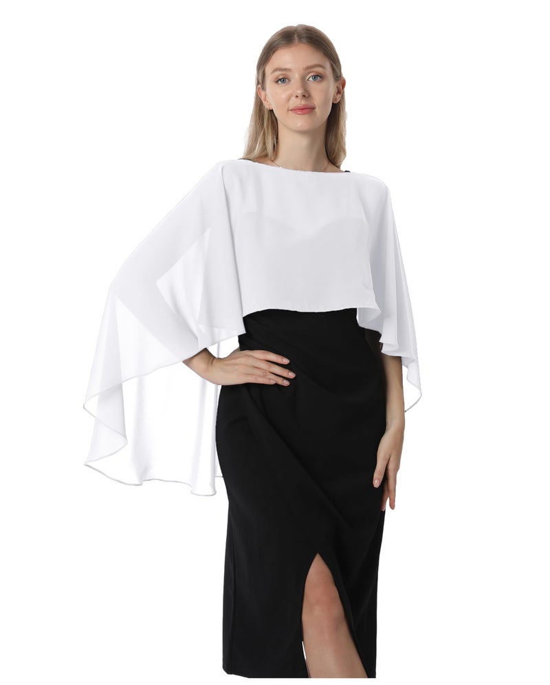 Hotshawl Capelets for women Chiffon Cape Shawls and Wraps for Evening Dress Wedding Capes Cover Up (Ivory) - Image 2