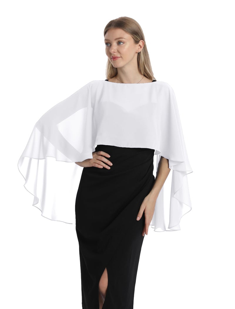 Hotshawl Capelets for women Chiffon Cape Shawls and Wraps for Evening Dress Wedding Capes Cover Up (Ivory) - Image 1