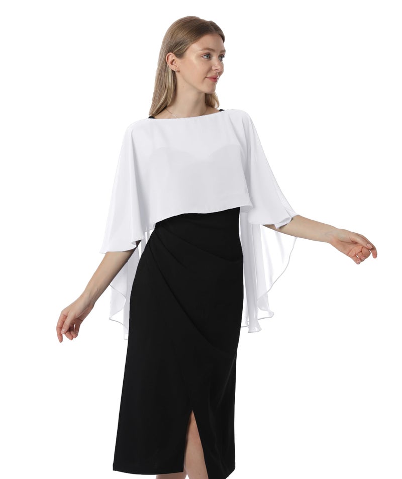 Hotshawl Capelets for women Chiffon Cape Shawls and Wraps for Evening Dress Wedding Capes Cover Up (Ivory) - Image 3