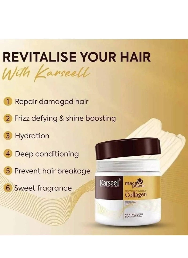 Karseell Collagen Hair Treatment Deep Repair Conditioning Argan Oil Collagen Hair Mask Essence for Dry Damaged Hair All Hair Types  - Image 3