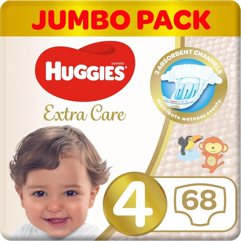 Huggies Extra Care, Size 4, 8 -14 kg, Jumbo Pack, 68 Diapers - Image 1