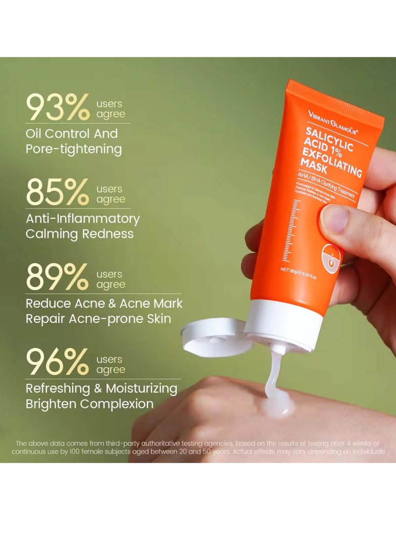Vibrant Glamour 60g 1% Salicylic Acid Exfoliating Mask Face Exfoliating Mask Reduce Redness and Acne Scars Hydrates and Nourish Skin AHA BHA Clarifying Treatment for Blemish Prone Skin - Image 2