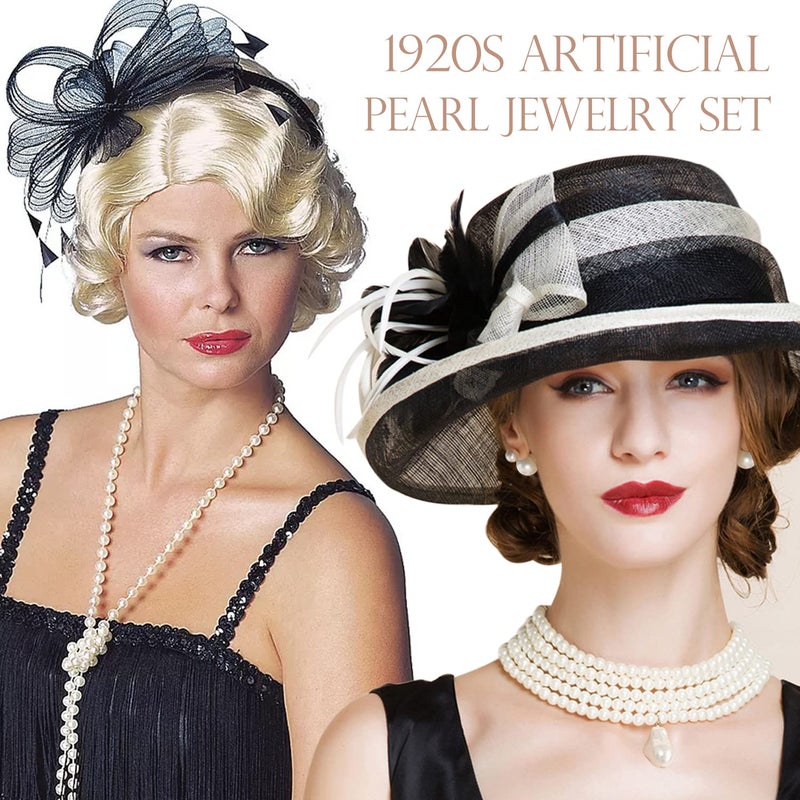 EIELO 16 Pcs Artificial Pearl Necklace Earrings Set for Women Simulated Pearl Bracelet Choker Faux Pearl Necklace Dangle Earrings Jewelry Set - Image 3