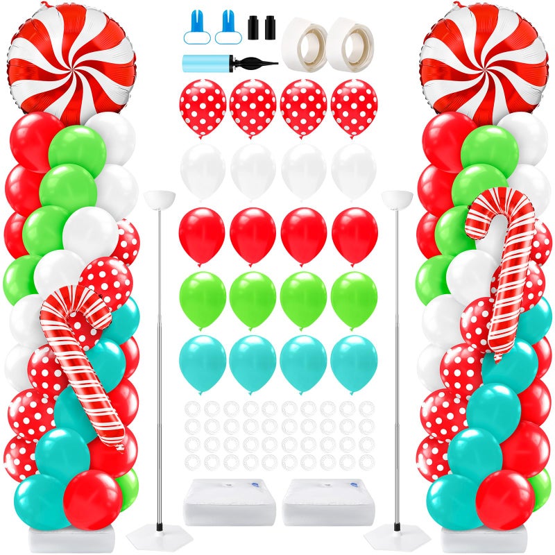 Kasyat 2 Sets Christmas Balloon Column Stand Kit with 4d Candy Cane Balloons 100 Red Teal Green Latex Arch Kit for Floor for Holiday Decorations - Image 3