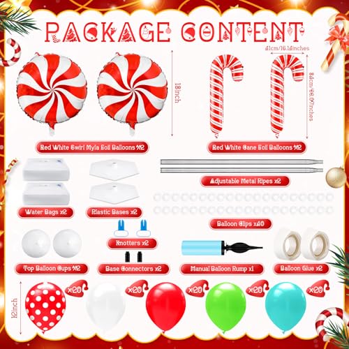 Kasyat 2 Sets Christmas Balloon Column Stand Kit with 4d Candy Cane Balloons 100 Red Teal Green Latex Arch Kit for Floor for Holiday Decorations - Image 5