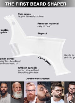 Beard Shaping & Styling Tool With Comb for Perfect line up & Edging For Men's Jaw Cheek/Neck Line, Symmetric/Curve/Step Cut Works with Any Beard Razor Electric Trimmers or Clippers (Clear-1pcs)