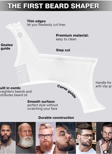 Beard Shaping & Styling Tool With Comb for Perfect line up & Edging For Men's Jaw Cheek/Neck Line, Symmetric/Curve/Step Cut Works with Any Beard Razor Electric Trimmers or Clippers (Clear-1pcs)