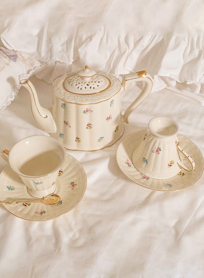 DUNISO طقم فناجين شاي وصحون بنوم بنه الفرنسية الرجعية طقم شاي بورسلين لحفلات الشاي بعد الظهر وصحن أكواب شاي القهوة والحليب وغرفة الرسم - Image 4