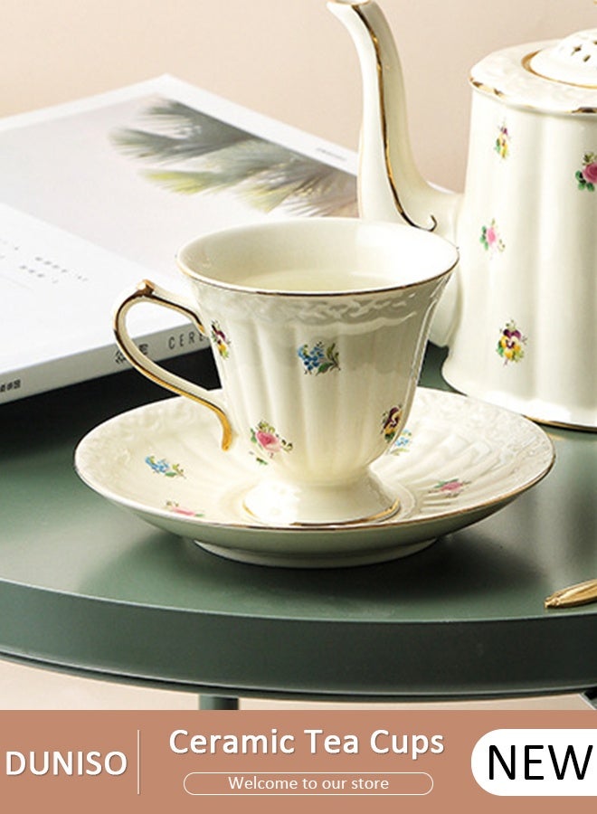 DUNISO طقم فناجين شاي وصحون بنوم بنه الفرنسية الرجعية طقم شاي بورسلين لحفلات الشاي بعد الظهر وصحن أكواب شاي القهوة والحليب وغرفة الرسم - Image 1