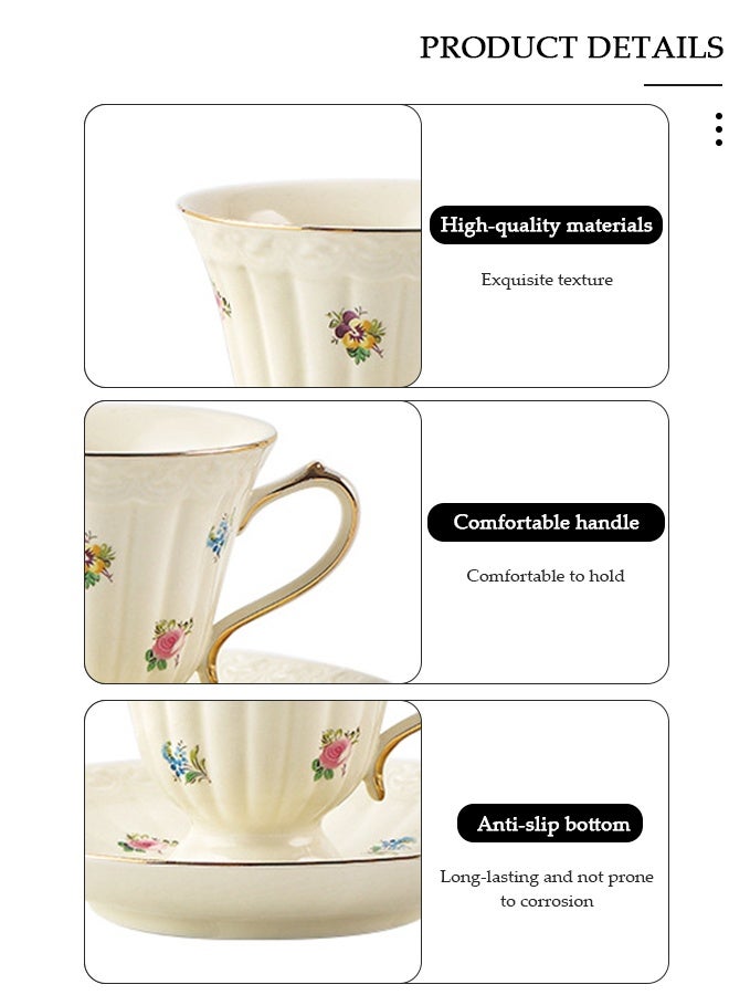 DUNISO طقم فناجين شاي وصحون بنوم بنه الفرنسية الرجعية طقم شاي بورسلين لحفلات الشاي بعد الظهر وصحن أكواب شاي القهوة والحليب وغرفة الرسم - Image 2
