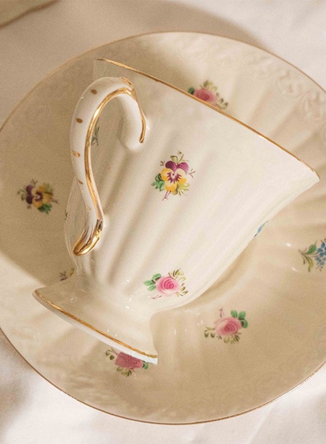 DUNISO طقم فناجين شاي وصحون بنوم بنه الفرنسية الرجعية طقم شاي بورسلين لحفلات الشاي بعد الظهر وصحن أكواب شاي القهوة والحليب وغرفة الرسم - Image 3