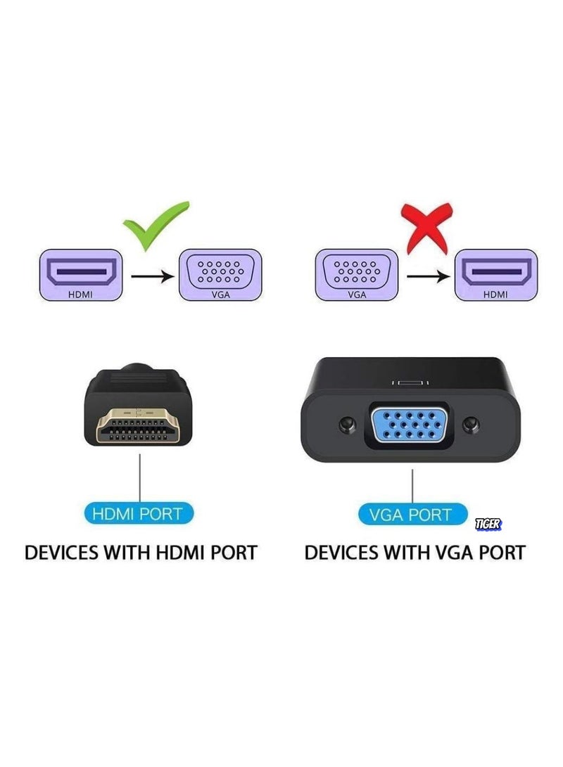 TIGER HDMI to VGA Adapter Cable – HDMI Male to VGA Female Converter with Gold-Plated Connectors – High-Quality Extension for PC, Laptop, Monitor, Projector & HDTV Compatibility - Image 2