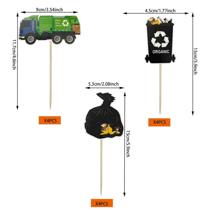 MUMULULU Garbage Truck Birthday Party Supplies Garbage Truck Cupcake Toppers for Trash Truck Waste Management Recycling Party Supplies - Image 3