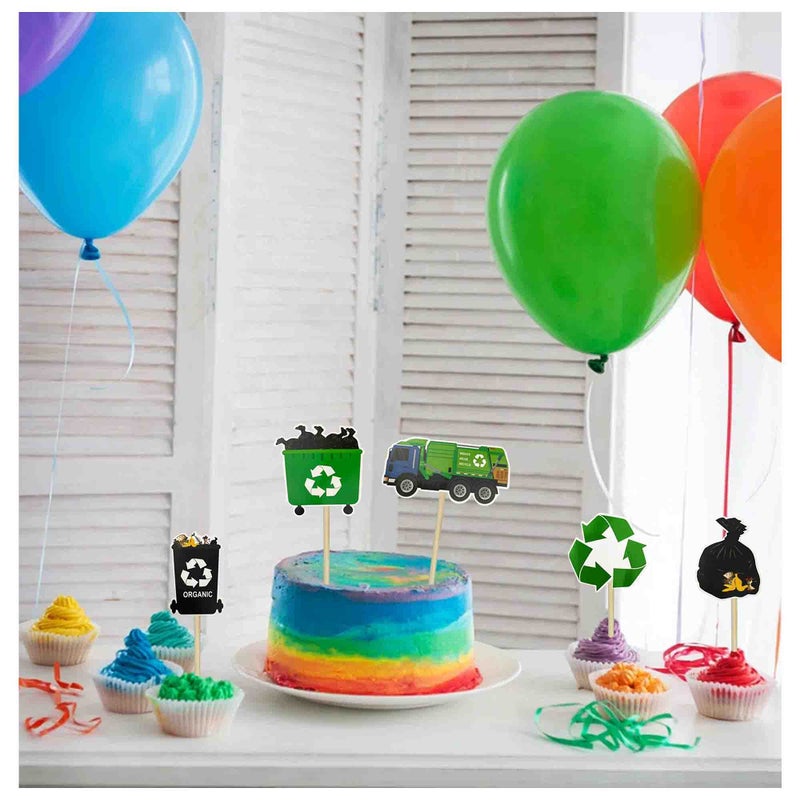 MUMULULU Garbage Truck Birthday Party Supplies Garbage Truck Cupcake Toppers for Trash Truck Waste Management Recycling Party Supplies - Image 5